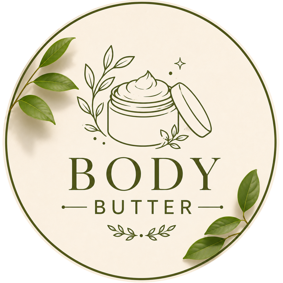 Lulu's Holistics Body Butters Collection circular badge icon featuring a whipped butter jar and botanical elements