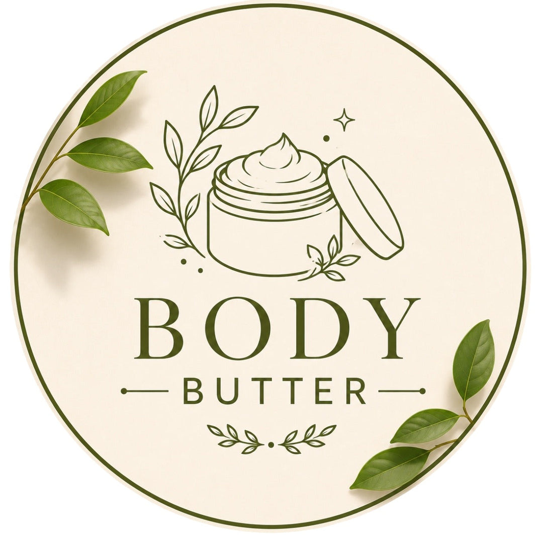 Lulu's Holistics Body Butters Collection circular badge icon featuring a whipped butter jar and botanical elements