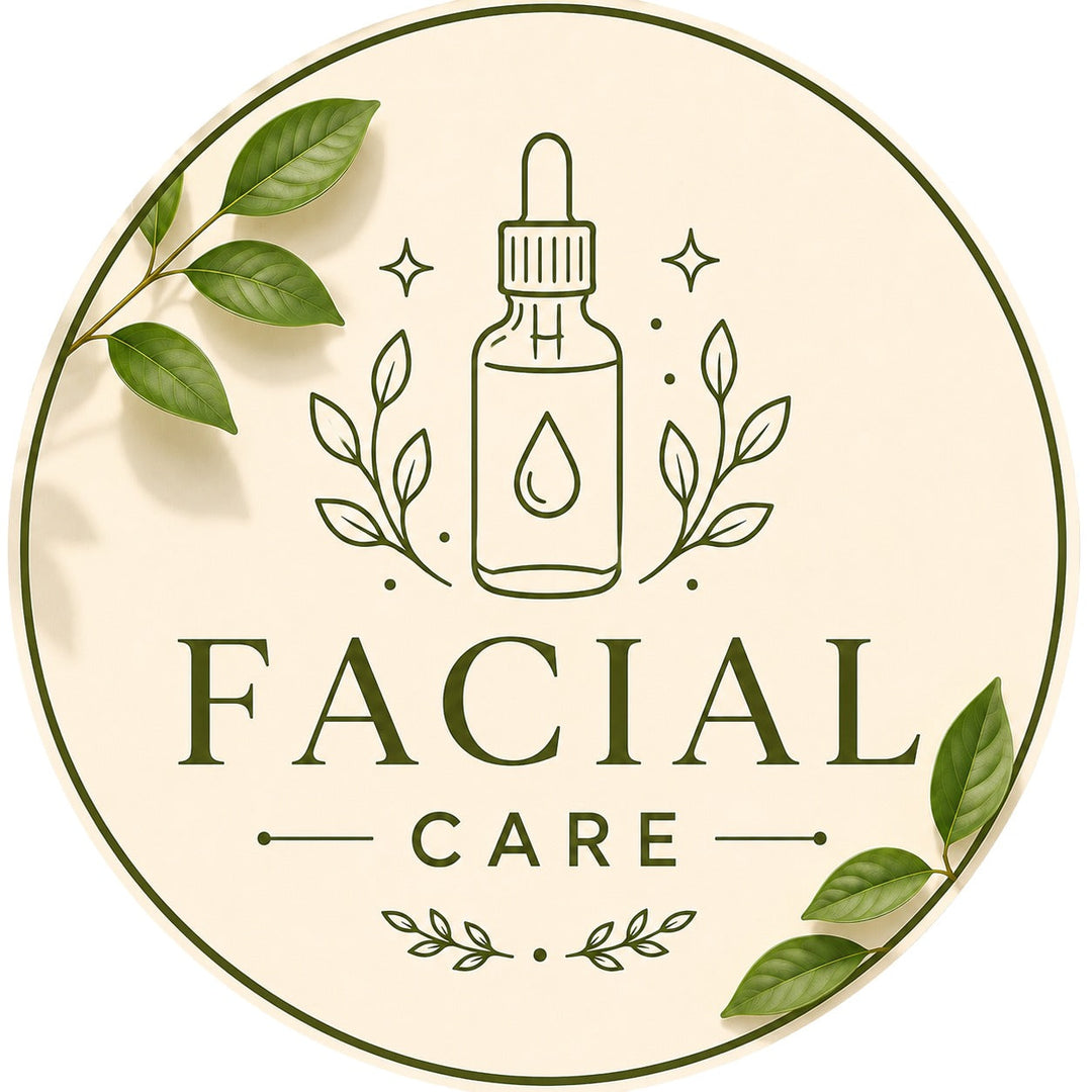 Lulu's Holistics Facial Care Collection circular badge icon featuring a facial dropper bottle, skincare jar, and botanical leaves