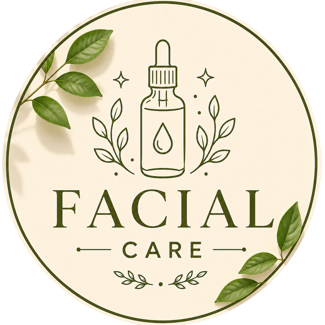 Lulu's Holistics Facial Care Collection circular badge icon featuring a facial dropper bottle, skincare jar, and botanical leaves