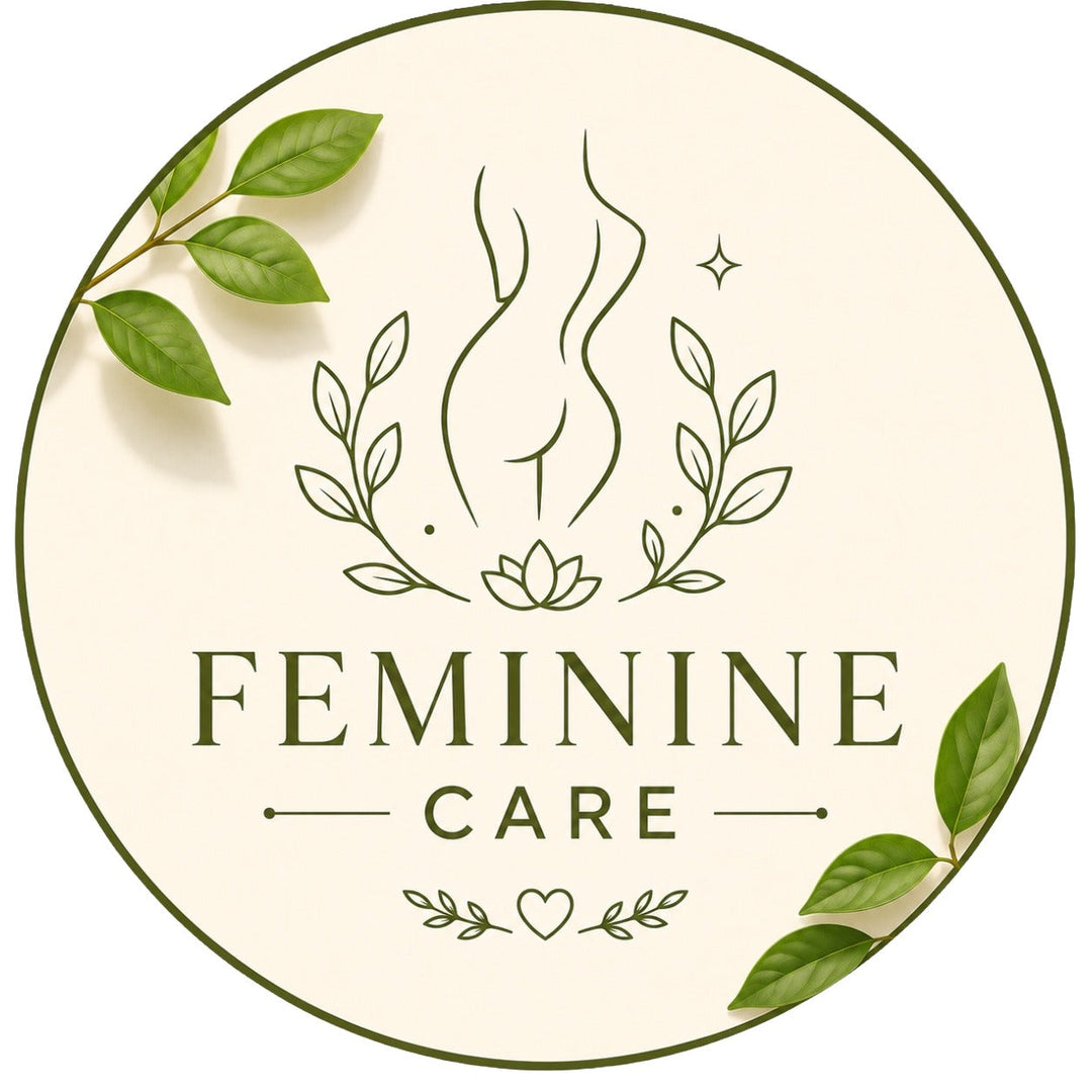 Lulu's Holistics Feminine Care Collection circular badge icon featuring a minimalist female line art illustration and botanical leaves
