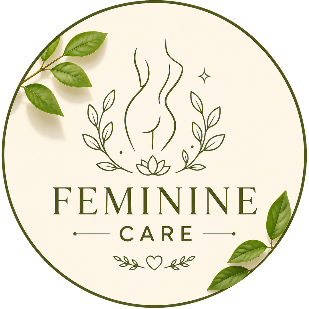Lulu's Holistics Feminine Care Collection circular badge icon featuring a minimalist female line art illustration and botanical leaves