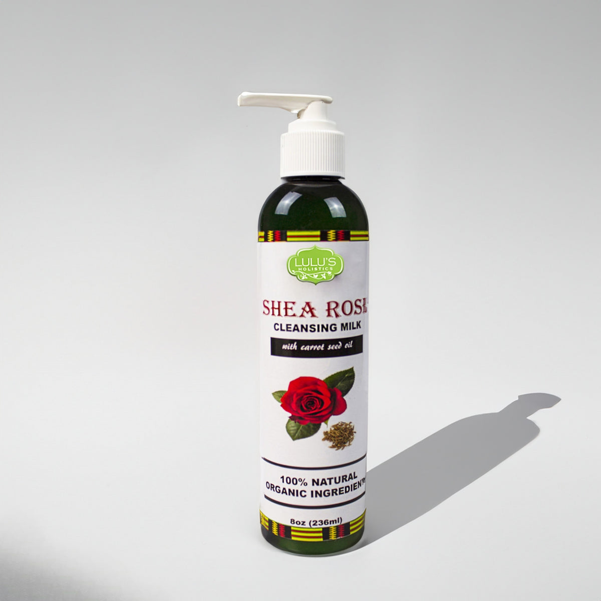 Lulusholistics Shea-Rose Face Cleansing Milk, gentle hydrating facial cleanser with a soft, creamy texture and rose scent.