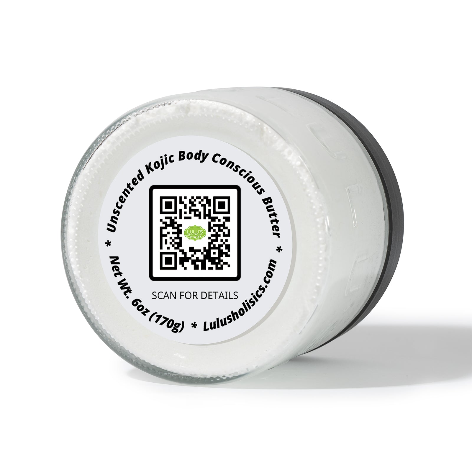 Lulu's Holistic Unscented Kojic Whipped Body Butter jar on a white background