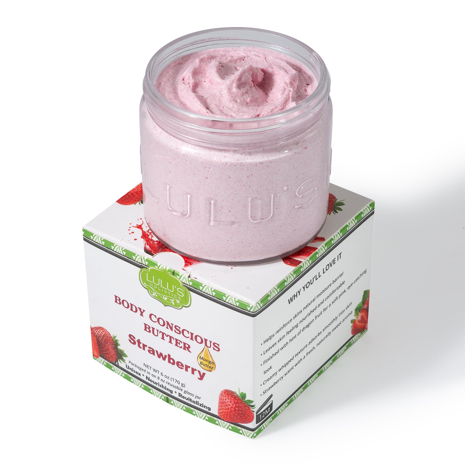 Lulu's Holistics Strawberry & Dragon Fruit Whipped Mango Body Butter jar  on a white background