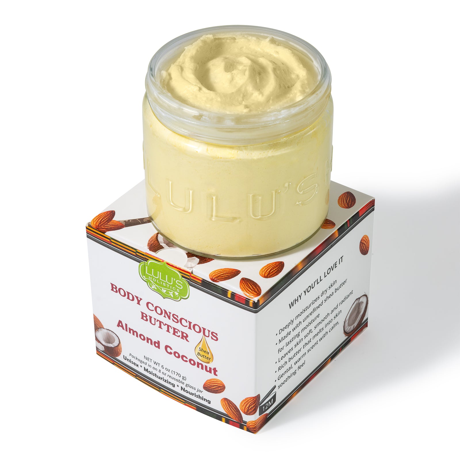 Lulu's Holistic Almond Coconut Body Conscious Butter jar on a white background