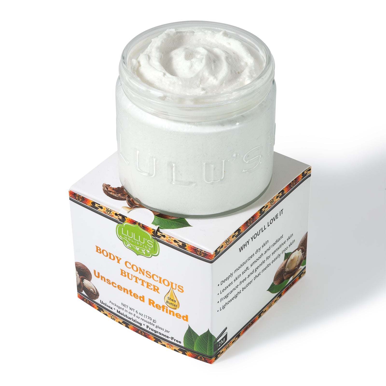 Lulu's Holistic Refined Unscented Whipped Body Butter jar on a white background