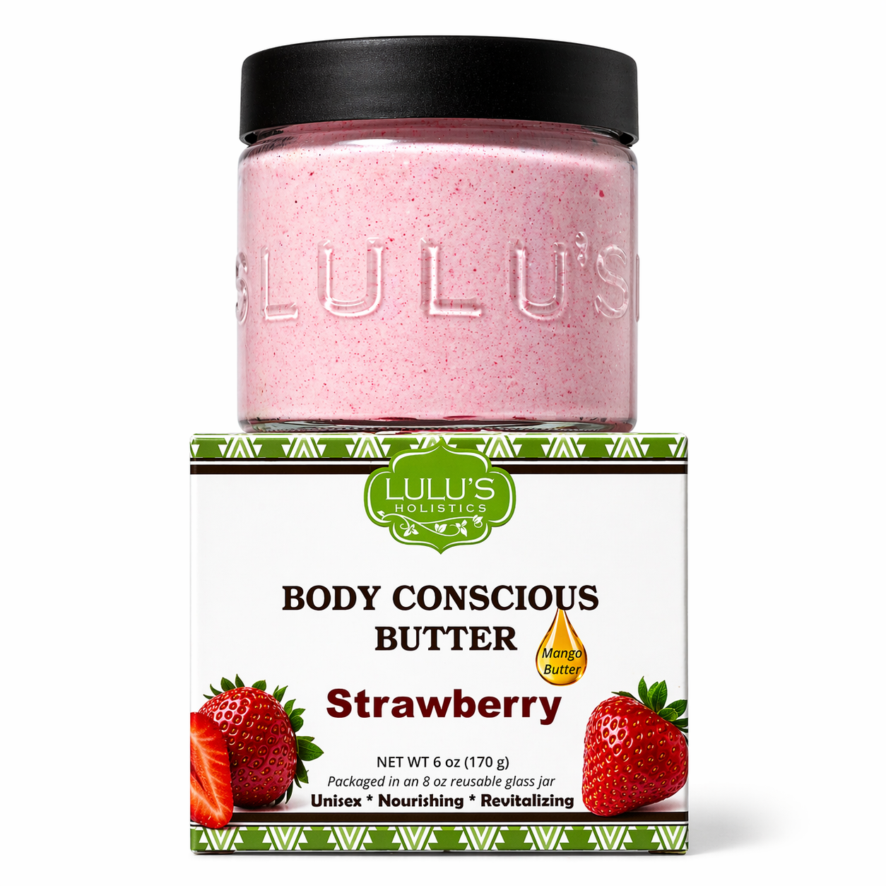 Lulu's Holistics Strawberry & Dragon Fruit Whipped Mango Body Butter jar  on a white background