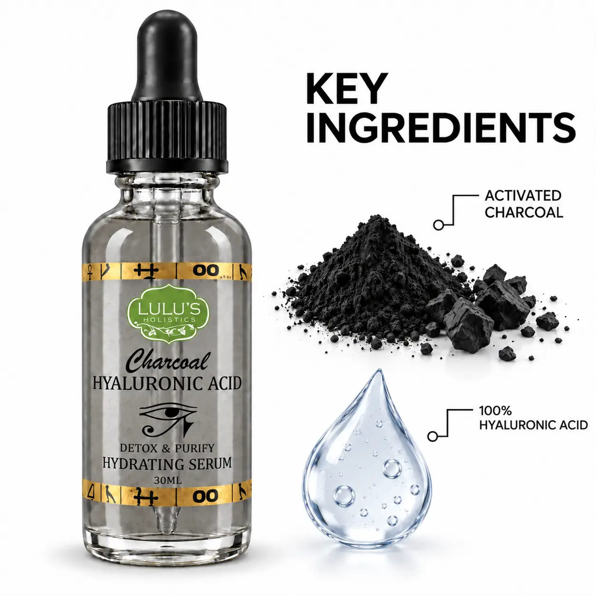 Aktivkohle-Hyaluronsäure-Serum – Entgiftende & porenverfeinernde Feuchtigkeitspflege