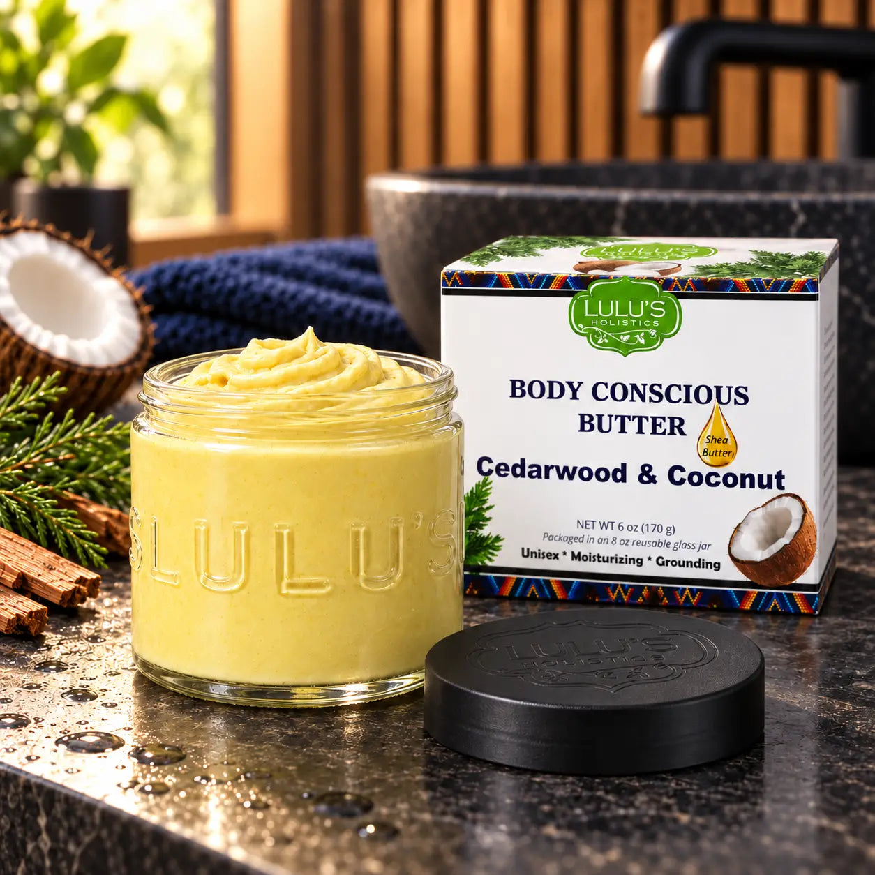 Zeder & Kokosnuss Aufgeschlagene Körperbutter – Beruhigende, Pflegende Hautpflege