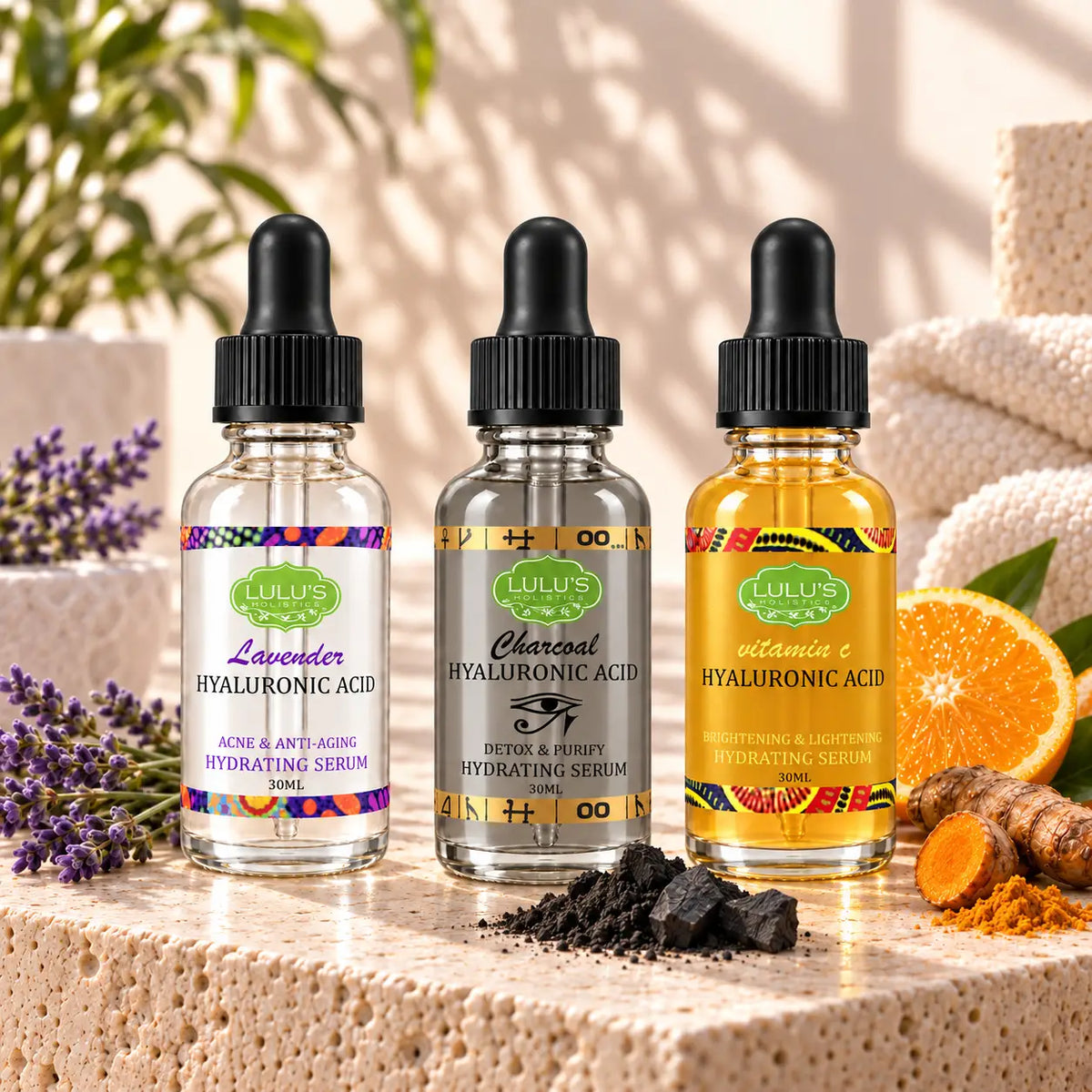 Lulu's Holistics Hyaluronic Acid Targeted Serum Variety Pack Complete 3-Piece Set