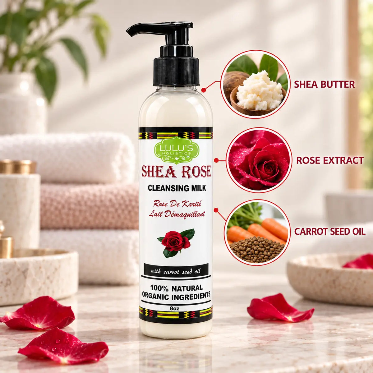 Shea-Rose Gesichtsreinigungsmilch – Sanfte, hydrierende Gesichtsreinigung