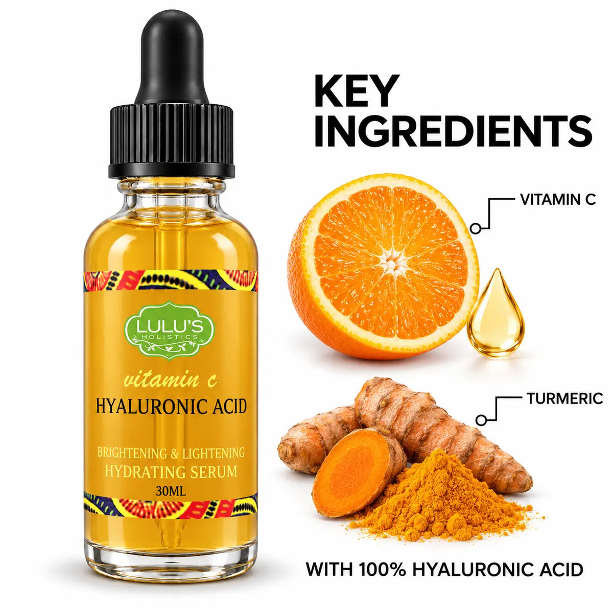 Lulu's Holistics Vitamin C & Turmeric Hyaluronic Acid Brightening Radiance Serum (30ml)